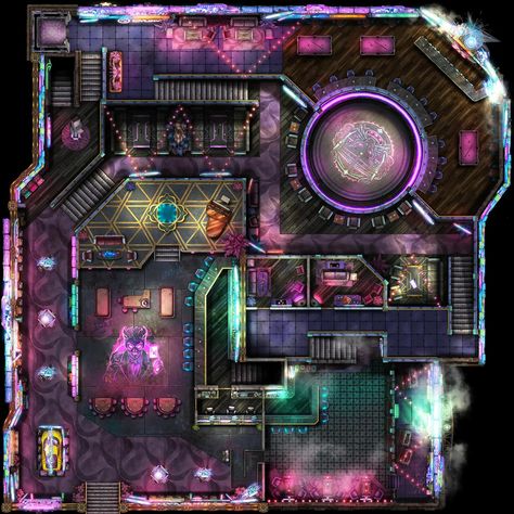 Cyberpunk Casino 40x40 battlemap #dnd #battlemap #ttrpgcommunity #cyberpunk #ttrpg #foundry #vtt #roll20 Dnd Casino Map, Casino Battlemap, Cyberpunk Maps Rpg, Star Wars Battlemap, Dnd Modern Map, Cyberpunk Dnd Map, Dnd Casino, Cyberpunk Casino, Sw5e Maps