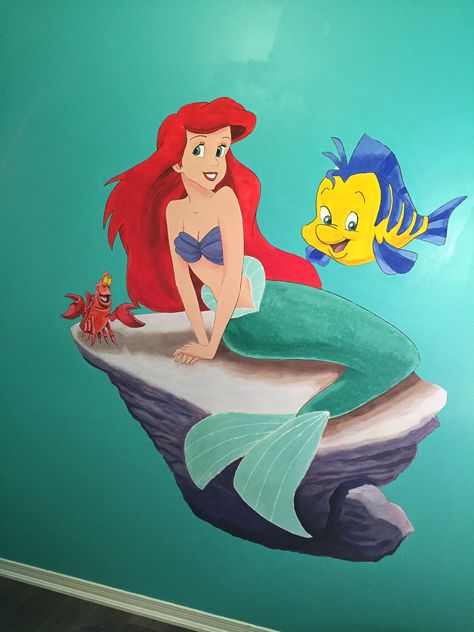 Ariel Bedroom Hand Painted Little Mermaid Bedroom, Princess Mural, Little Mermaid Bathroom, Little Mermaid Room, Beach Wall Murals, Fairy Bedroom, Baby Deco, Mermaid Bedroom, Princess Nursery