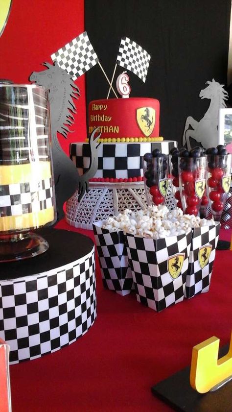 Ferrari Birthday Party Ideas, Ferrari Birthday, Ferrari Party, Lamborghini Lamborghini, Disney Cars Party, Hot Wheels Party, Birthday Party Snacks, Car Themed Parties, Race Car Birthday Party