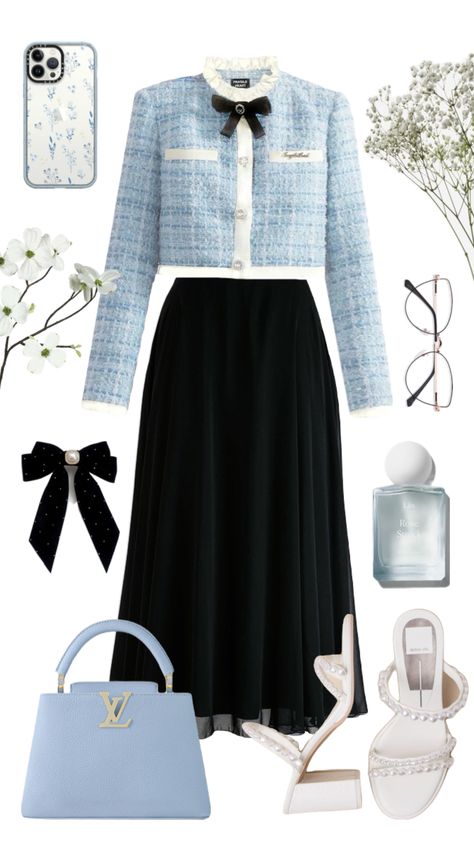 classic in baby blue 🖤 #classy #preppy #outfitinspo #outfitideas #ootd #modestfashion #christian Jewellery Organization, Elegant Feminine Outfits, Blue Outfit Winter, Modest Casual Outfits, Modesty Outfits, Elegant Feminine, Stunning Outfits, Lovely Clothes, Feminine Outfit