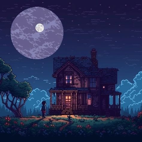 Pixel Art: Haunted House Pixel Haunted House, Haunted House Pixel Art, Dark Victorian House, Pixelated Art, Pixel Game, Magic House, Pixel Art Tutorial, Story Art, Tech Art