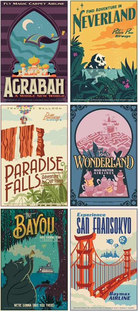 Disney travel posters Vintage Disney Posters, Casa Disney, Disney Poster, Disney Rooms, Retro Disney, Wallpaper Disney, Itinerary Planning, Disney Posters, Disney Vintage