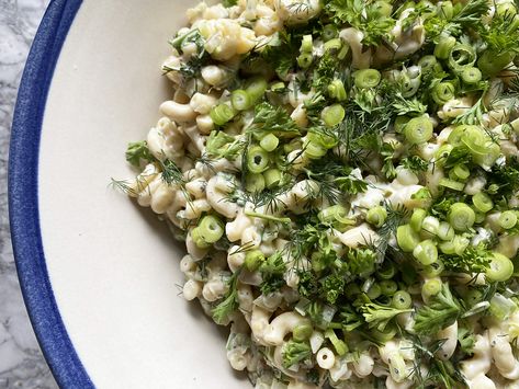 Macaroni Salad (with Lemon and Herbs) – Deanna's Daughter Macaroni Salad With Lemon And Herbs, Spring Macaroni Salad, Lemon Herb Macaroni Salad, Pickled Celery, Macaroni Salad Recipe, Cold Pasta, Cold Pasta Salad, Lemon Herb, Cold Salad