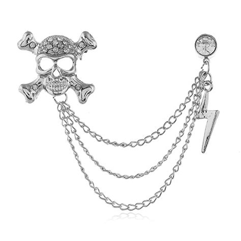 Lapel Chain, Tie Chain, Tassel Shirt, Chain Brooch, Collar Brooch, Rhinestone Skull, Skull Pin, Head Chain, Mens Tie