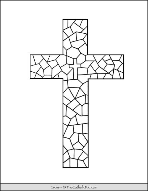 Cross Coloring Page - Stained Glass Pattern - TheCatholicKid.com Cross Coloring Pages Free Printables, Cross Stained Glass Patterns, Cross Mosaic Patterns, Stained Glass Coloring Pages, Celtic Cross Coloring Page, Stained Glass Cross Coloring Page, Water Color Markers, Cross Coloring Page, Stained Glass Cross