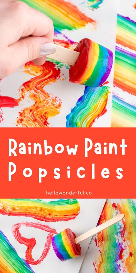 Rainbow Paint Popsicles. Summer art for kids. Outdoor art. Popsicle Crafts For Preschoolers, Rainbow Preschool Activities, Summer Art For Kids, Popsicle Painting, Frozen Painting, Popsicle Art, Class Crafts, Camp Food, 2024 Art