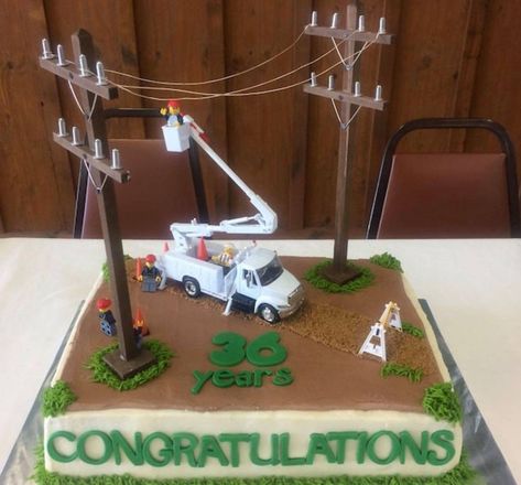 Lineman Retirement Cake, Lineman Party Ideas, Lineman Retirement Party Ideas, Lineman Decorations, Lineman Cake Ideas, Lineman Party Decorations, Lineman Retirement, Graduation Party Cake Ideas, Power Lineman Decor