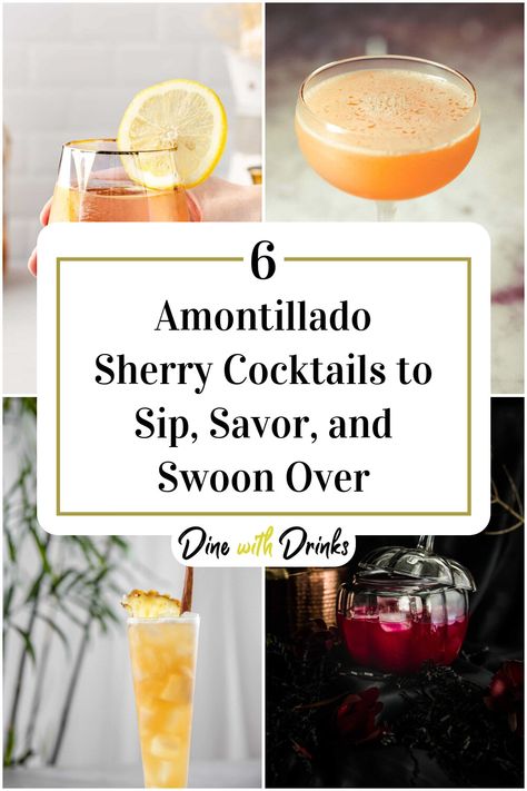 Collage of 4 amontillado sherry cocktails. Sherry Cocktails, Creative Cocktail, Mixology, Mixed Drinks, Favorite Drinks, Happy Hour, Cocktail Recipes, Are You Happy, Baking