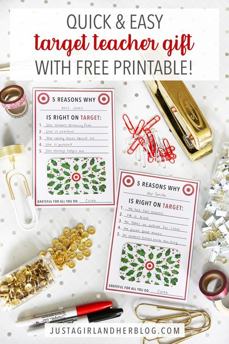 This simple, meaningful Target teacher gift gives you maximum impact with minimal effort! Snag the free printable and get ready to make your favorite teacher's day! | #teachergift #target #freeprintable Teacher Christmas Gift Card Printable, Teacher Target Gift Card Printable, Target Gift Card Teacher Free Printable, Gift Card Teacher Gifts Christmas, Target Gift Card Ideas, Target Teacher Gift, Abby Lawson, Encouragement Printables, Target Gift Card