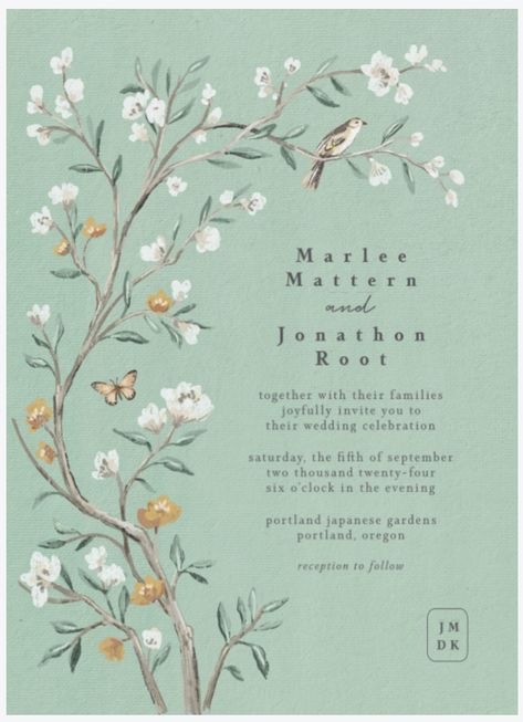 Wedding Invitations Green, Wedding Invitations Blue, Wisteria Wedding, Portland Japanese Garden, Mountain Wedding Invitations, Wedding Planner App, Garden Wedding Invitations, Green Wedding Invitations, Calligraphy Wedding Invitation