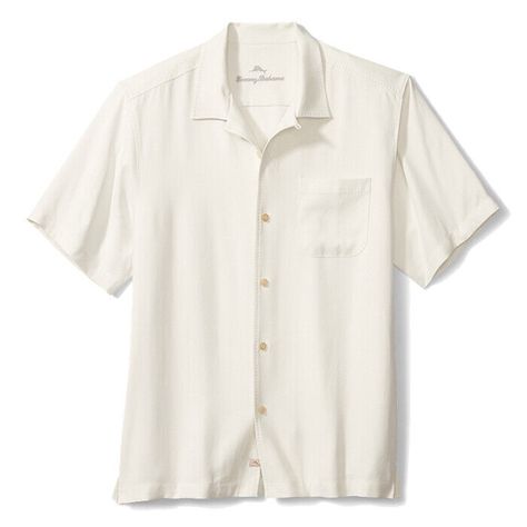 189-4711-023793528216 classic fit, short sleeve, chest pocket, no placket, square hem with side vents 100% silk machine wash cold on gentle cycle or dry clean T316595 White Button Up Shirt Men, Tommy Bahama Mens Shirts, Camp Shirt, Silk Twill, Camping Shirt, Silk Shirt, Shirt Collar, Trouser Jeans, Tommy Bahama