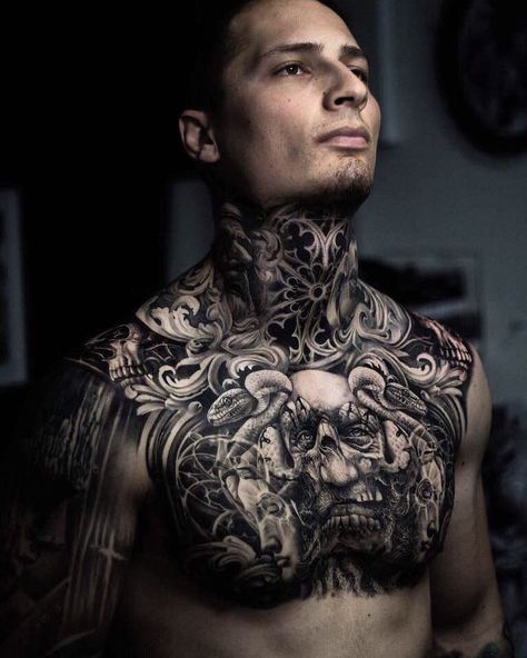 Tattoos Of Instagram on Instagram: “Woow!!!!! @boyetattoo takes it to the next level!!!! Be sure to follow @boyetattoo to se all the content of this awesome piece!!!…” Throat Tattoos, Front Neck Tattoo, Full Neck Tattoos, Best Neck Tattoos, Side Neck Tattoo, Throat Tattoo, Torso Tattoos, Back Of Neck Tattoo, Cool Chest Tattoos