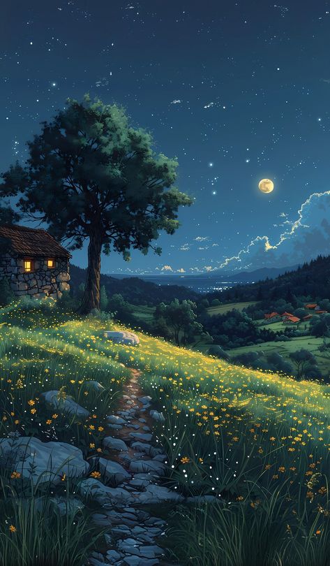 Pixel Art Landscape, Dreamy Artwork, Night Scenery, Night Landscape, Pop Art Wallpaper, Landscape Scenery, Beautiful Landscape Wallpaper, Fantasy Art Landscapes, Fantasy Aesthetic