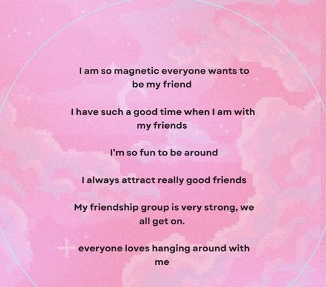 Friend Affirmations, Attract Friends, Friendship Group, Divine Feminine Spirituality, Self Concept, Positive Self Affirmations, Self Quotes, Manifestation Quotes, Social Life