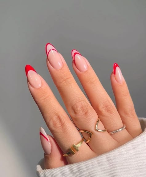 Red Tip Nails, Unghie Nail Art, February Nails, Minimal Nails, French Acrylic Nails, Nail Swag, Heart Nails, روتين العناية بالبشرة, French Tip Nails