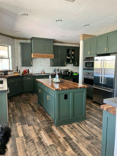 Western Kitchen Cabinets, Kitchen Cabinet Color, Mobile Home Makeovers, Western Kitchen, Small Kitchen Layouts, Green Kitchen Cabinets, Western Home, Kitchen Cabinet Styles, Remodeling Mobile Homes