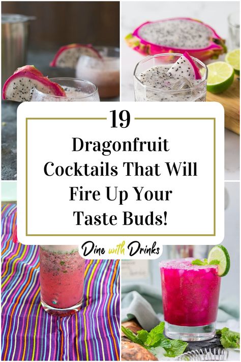 Collage of 4 dragonfruit cocktails. Dragonfruit Alcoholic Drinks, Dragonfruit Cocktail Vodka, Dragon Fruit Cocktail Vodka, Dragonfruit Cocktail Recipe, Bacardi Mixed Drinks, Dragonfruit Cocktail, Dragon Fruit Cocktail, Dragonfruit Recipes, Blueberry Cocktail