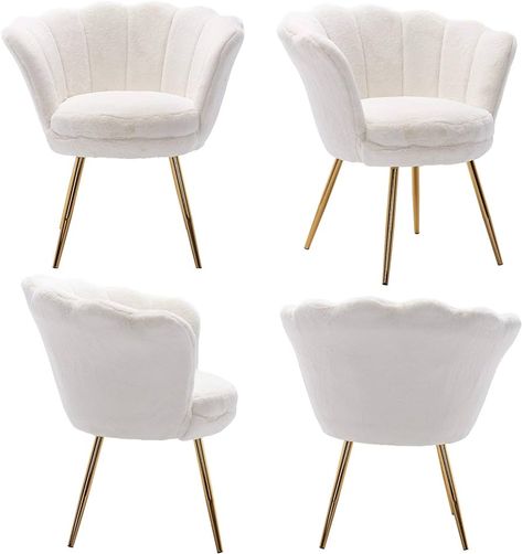 Amazon.com: Wahson Plush Faux Fur Upholstered Living Room Chair, Comfy Accent Seashell Chair Micro Fiber Barrel Vanity Chair with Gold Legs, Retro Accent Barrel Dining Chair, Light Blue : Home & Kitchen Seashell Chair, Barrel Dining Chair, Mid Century Modern Vanity, Chair Comfy, Makeup Chair, Living Room Chair, Vanity Chair, Gold Legs, White Chair