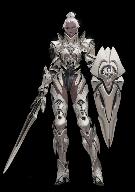 Girl Illustration Art, Temple Guard, White Armor, Akali League Of Legends, Female Armor, Female Knight, Game Character Design, Fantasy Armor, Armor Concept