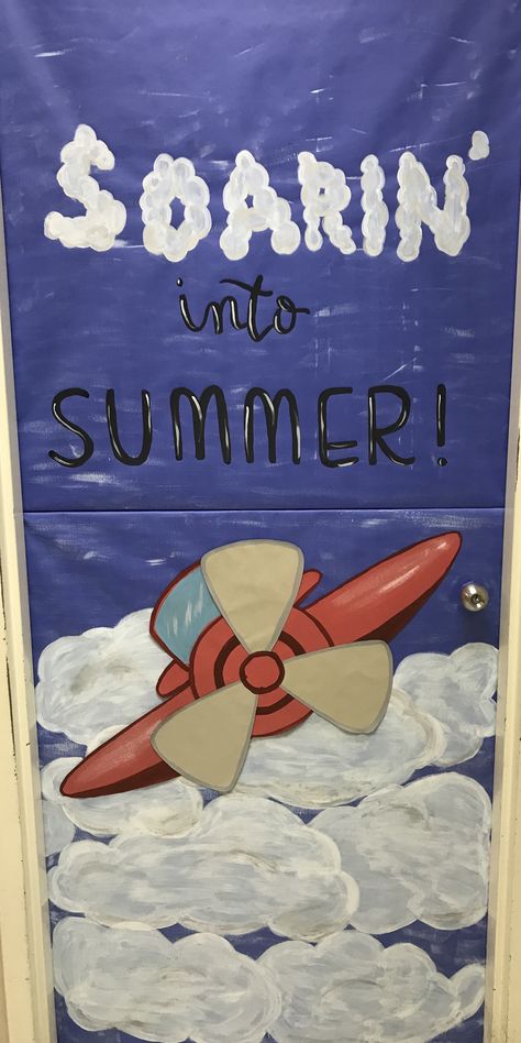 Airplane School Theme, Airplane Door Decoration, Airplane Decorations For Classroom, Airplane Classroom Door, Classroom Airplane, Airport Theme Classroom, Travel Classroom Door Ideas, Airplane Classroom, Sky Classroom Theme