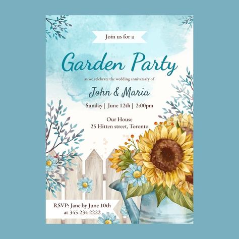 Party Invitation Design, Garden Party Invitations, Party Invite Design, Invitation Party, Garden Watercolor, Party Poster, Event Invitation, Vector Photo, Genealogy