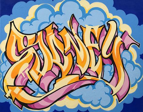 Sydney in the clouds! Cloud Graffiti, Graffiti Clouds, Cloud Letters Font, Cloud Graffiti Letters, Cloud Words Design, Cloud Typography Design, Wild Graffiti, Word Cloud Design, Graffiti Names