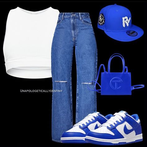 Blue Dunks Outfit Black Women, Outfits With Nike Dunks, Blue Dunks Outfit, Dunk Fits, Dunks Outfits, Blue Dunks, Dunks Outfit, Class Outfits, Fasion Outfits