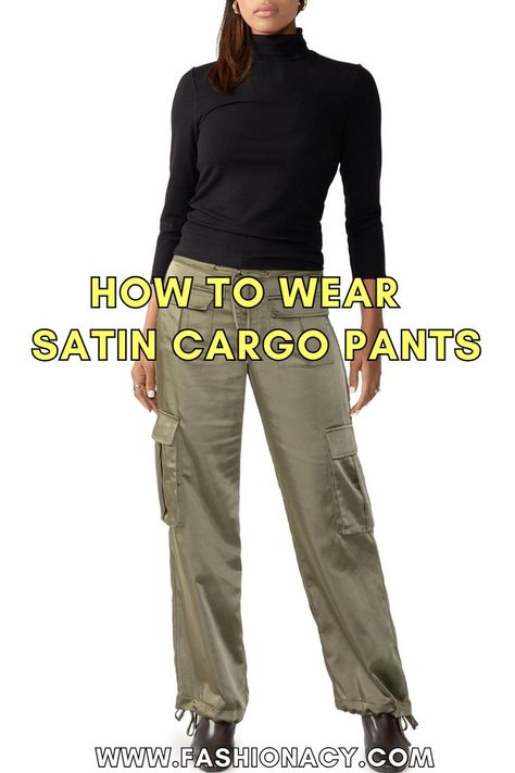 How to Wear Satin Cargo Pants How To Wear Cargo Pants Women, Cargo Pants Winter Outfit, Cargo Pants Outfit Winter, Satin Pants Outfit, Satin Cargo Pants, Cargo Design, Winter Pants Outfit, Cargo Pants Outfit, Satin Pants