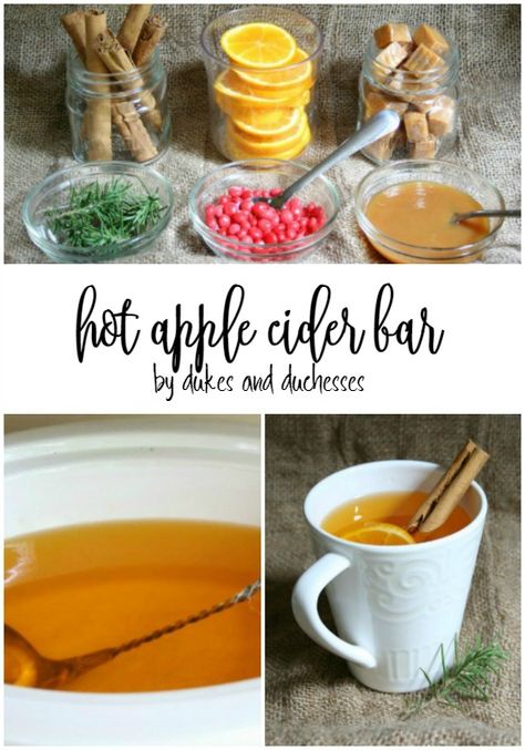 Hot Apple Cider Bar, Hot Beverage Bar, Apple Cider Bar, Diy Apple Cider, Cider Bar, Fall Parties, Fall Drink, Hot Cider, Fall Fest