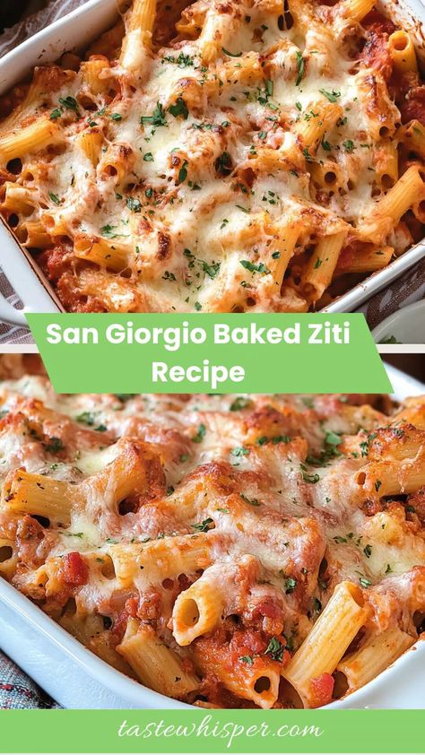 San Giorgio Baked Ziti Recipe, Family Dinners Easy, Easy Baked Ziti, Ziti Recipe, Dinners Easy, Ziti Recipes, Baked Ziti Recipe, Sauteed Spinach, Baked Ziti