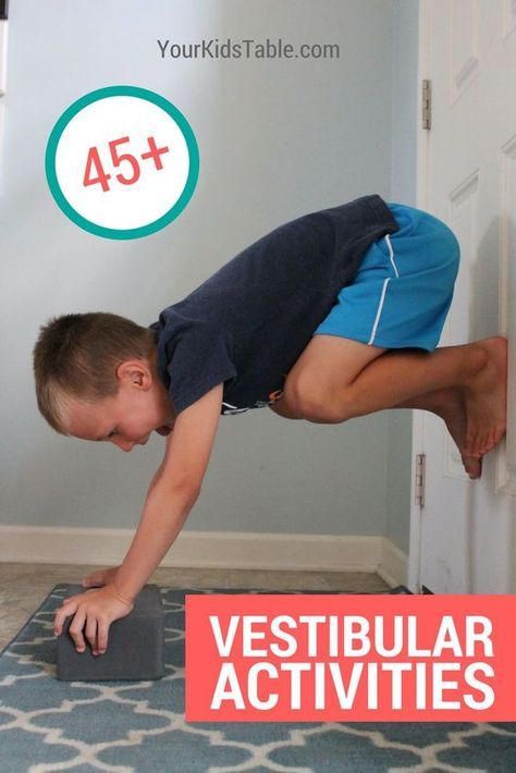 45 vestibular activities that can calm, soothe, and improve attention in your child. Plus, get strategies for kids that seek or avoid vestibular input. Vestibular Activities, Sensory Therapy, Pediatric Physical Therapy, Occupational Therapy Activities, Sensory Diet, Brain Gym, Sensory Integration, Movement Activities, Kids Sensory