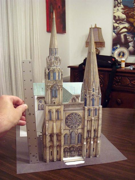 Paper model of Chartres Cathedral – IT’S DONE! | Aleph Naught & the Null Set Cardboard Cathedral, Architecture Journal, Chartres Cathedral, Durham Cathedral, Architecture Design Process, Cardboard Model, Blue Slime, St Peters Basilica, Flatiron Building