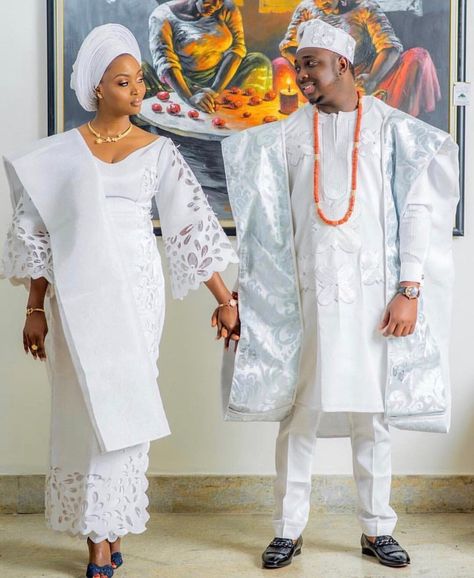 Wedding Outfits For Couples, Yoruba Wedding Attire, Yoruba Traditional Wedding Attire, Nigerian Wedding Dresses Traditional, Outfits For Couples, Couples African Outfits, Yoruba Bride, Nigerian Wedding Dress, Nigerian Traditional Wedding