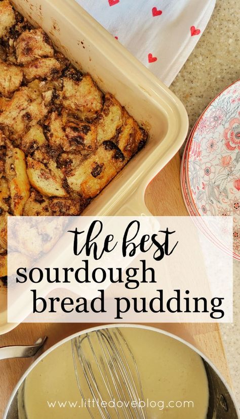 my favorite sourdough bread pudding recipe Recipe With Sourdough Bread, Sourdough Bread Desserts, Bread Pudding With Sourdough Bread, Bread Pudding Sourdough, Sour Dough Bread Pudding Recipe, Breakfast Bread Pudding Recipe, Healthy Bread Pudding Recipe, Toasted Sourdough Bread, Stale Sourdough Bread Recipes