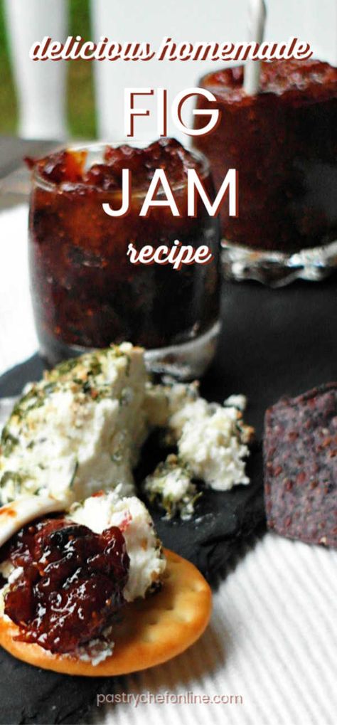 Delicious homemade fig jam is an easy jam recipe that is old fashioned and delicious. This version is spiked with vanilla and black pepper for an unexpected twist. #jamrecipe #figjam #pastrychefonline.com Fig Pepper Jelly Recipe, Fruit Spread Recipe, Biscuits For Breakfast, Homemade Fig Jam, Easy Jam Recipe, Butter Recipes Homemade, Fig Jam Recipe, Easy Jam, Southern Breakfast