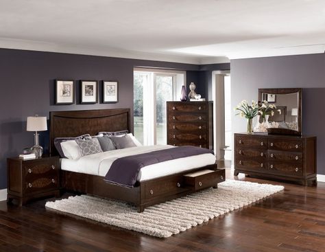 Dark Wood Bedroom Furniture, Cherry Bedroom Furniture, Cherry Bedroom, Dark Wood Bedroom, Brown Furniture Bedroom, Wood Bedroom Furniture, Bedroom Wall Colors, Brown Furniture, Traditional Bedroom