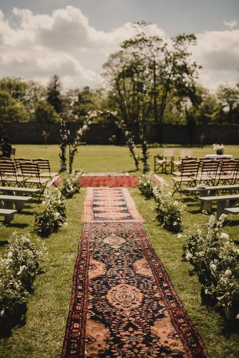 Wedding Aisles, Wedding Ireland, Ceremony Aisle, Typical Girl, Wedding Backyard, Backyard Reception, Bohemian Rugs, Wedding Boho, Styling Inspiration