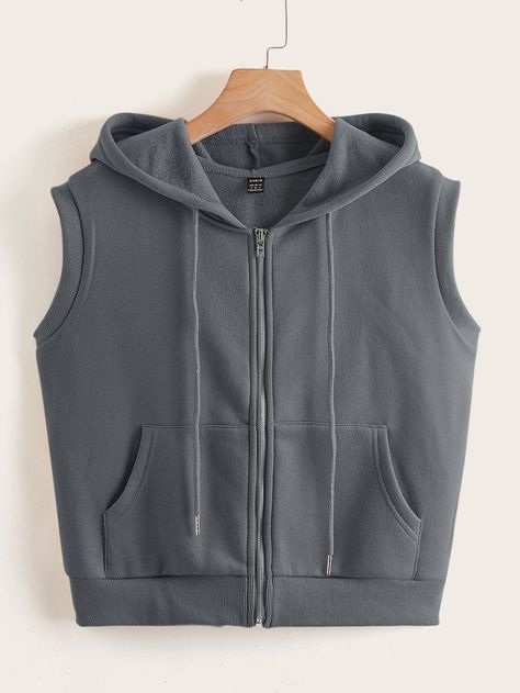 Dark Grey Casual  Sleeveless Polyester Plain Zip Up  Slight Stretch Summer Women Sweatshirts Zipper Hoodie Women, Sleeveless Sweatshirt, Half Jacket, Downtown Outfits, Women Sweatshirts, Sleeveless Hoodie, Stunning Outfits, Zipper Hoodie, Taekwondo