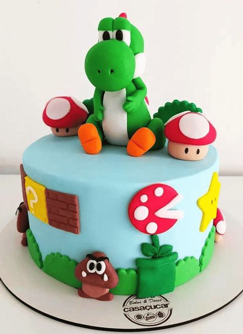 Yoshi Birthday Party Cake, Yoshi Party Ideas, Yoshi Birthday Cake, Yoshi Cake, Yoshi Party, 9th Birthday Cake, Cake Designs Images, Baking Tutorial, Birthday Cake Ideas