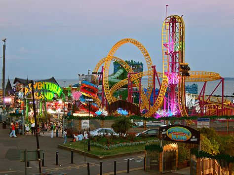 Adventure Island, Southend-on-Sea. Southend Adventure Island, Southend On Sea Aesthetic, Southend On Sea Beach, Fun Fair Aesthetic, Sealife Watercolor, Sea Life Crafts, Sea Life Nursery, Sea Life Centre, Sea Life Artwork