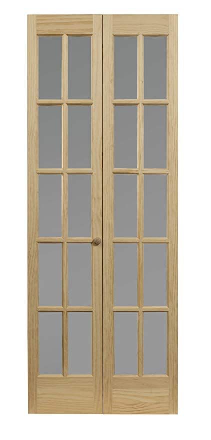 Pinecroft 862730 Traditional Divided Frosted Glass Bifold Wood Door, 36" x 80", Unfinished - - Amazon.com Bifold Door Hardware, Glass Bifold Doors, Bifold Door, Jenna Sue, Classic French Style, French Doors Patio, Build A Closet, Solid Wood Doors, Solid Core