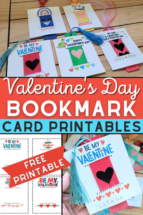 Adorable free printable Valentine bookmark cards are a sweet gift! Ideal for school class exchange, these cardstock Valentine's Day cards hold a bookmark. Grab the FREE printable PDF file to print each of the five different colorful designs. Get the DIY tutorial for easy hand painted wooden bookmarks that make a great non-candy gift for Valentine kid's card exchanges. Easy and quick to make, this kid-friendly Happy Valentine's Day craft is fun and simple, with just a few materials. Printable Valentine Bookmarks, Printable Bookmarks To Color, Bookmark Coloring, Bookmark Cards, Candy Free Valentines, Bookmarks To Color, Valentines Bookmarks, Class Mates, Classroom Valentines