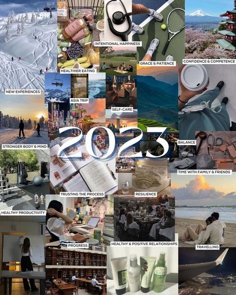 ericka | student nurse on Instagram: "my 2023 vision board 🥰 some of my goals this year: - confidence & competence in my nursing skills - prioritizing time for the people that matter most & who reciprocate - continuing to balance work, school & personal life - self-care I can’t wait to see what this year brings both in my nursing journey & my personal life. thankful for all the opportunities from school & work in 2022. feeling eager & hopeful for 2023🤞🏼🤞🏼🤞🏼 happy new year everyone 🎊 May Vision Board Pictures Career Nurse, 2023 Academic Vision Board, 2023 Goals Vision Board School, 2024 Vision Board Aesthetic Nursing, Registered Nurse Vision Board, Happy New Year Everyone, Study Motivation Quotes, Travel Nursing, Strong Body