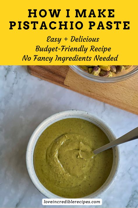 Enjoy pistachios with this homemade pistachio paste! This recipe is easy, quick and budget-friendly! And no need to use any fancy ingredients - simply pistachios! Plus tips and tricks for the best pistachio paste! Homemade Pistachio Paste, Pistachio Butter Recipe, Pistachio Paste Recipe, Pistachio Sauce, Oat Chocolate Chip Cookies, Pistachio Paste, Pistachio Dessert, Raw Pistachios, Pistachio Gelato