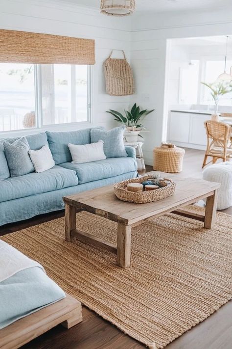 "Elevate your space with a Coastal Living Room Design! 🌊🛋️ This style blends the natural beauty of the coast with comfortable and stylish decor. 🌟✨ #CoastalLiving #BeachDecor #HomeDesign" Beachy Cozy Living Room, Living Room Beachy, Cape Cod Style Living Room, East Coast Living Room, Coastal Country Living Room, Coastal Granddaughter Living Room, Blue Farmhouse Living Room, Neutral Coastal Living Room Sofas, Sims 4 Coastal Living Room