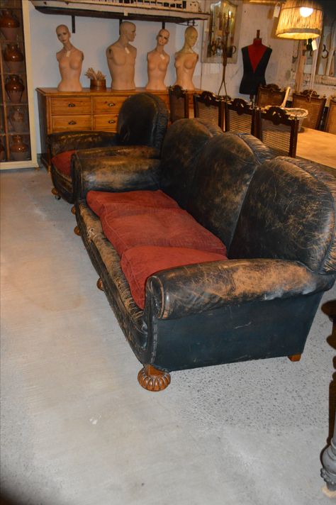 Old Couch, Worn Leather Couch, Old Leather Couch, Tattooed Leather Couch, Black Antique Couch, Vintage Leather Sofa Italian, Family Room Sofa, Old Sofa, Wrought Iron Patio Chairs