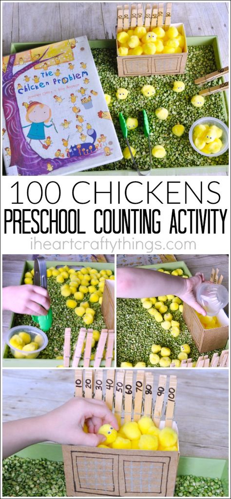 Work on counting to 100 with this preschool counting activity. Practice counting by 10's and work those fine motor muscles too. Chicken Life Cycle, Counting Activities Preschool, Hatching Chickens, Preschool Counting, Farm Preschool, Counting To 100, Counting Activity, Chicken Crafts, Farm Activities