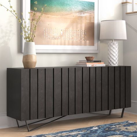 Mercury Row® Gaige 71'' Wide Mango Sideboard | Wayfair.ca Buffet Cabinets Dining Room, Long Sideboards Living Room, Modern Sideboard Buffet In Dining Room, Dining Room Sideboard Modern, Sideboard Under Tv, Black Sideboard In Dining Room, Sideboard Designs Modern, Modern Side Board, Entryway Sideboard