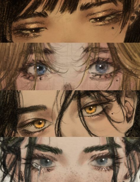 Teary Eye Reference, Eyes Drawing Looking Right, Drawing Eyes At Different Angles, Eyes Looking Sideways Drawing, Close Ups Face, Styles Of Eyes Drawing, Reflection In Eyes Drawing, How To Draw Smiling Eyes, Happy Eyes Sketch