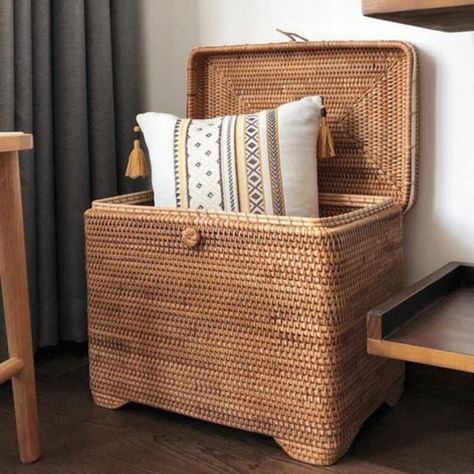 Rattan Weave Storage Basket Clothes and Toys Storage Basket - Etsy House Moodboard, Storage Baskets With Lids, Black And White Living Room, Rattan Weave, Toys Storage, Toy Storage Baskets, Glassware Storage, Woven Baskets Storage, Wicker Baskets Storage